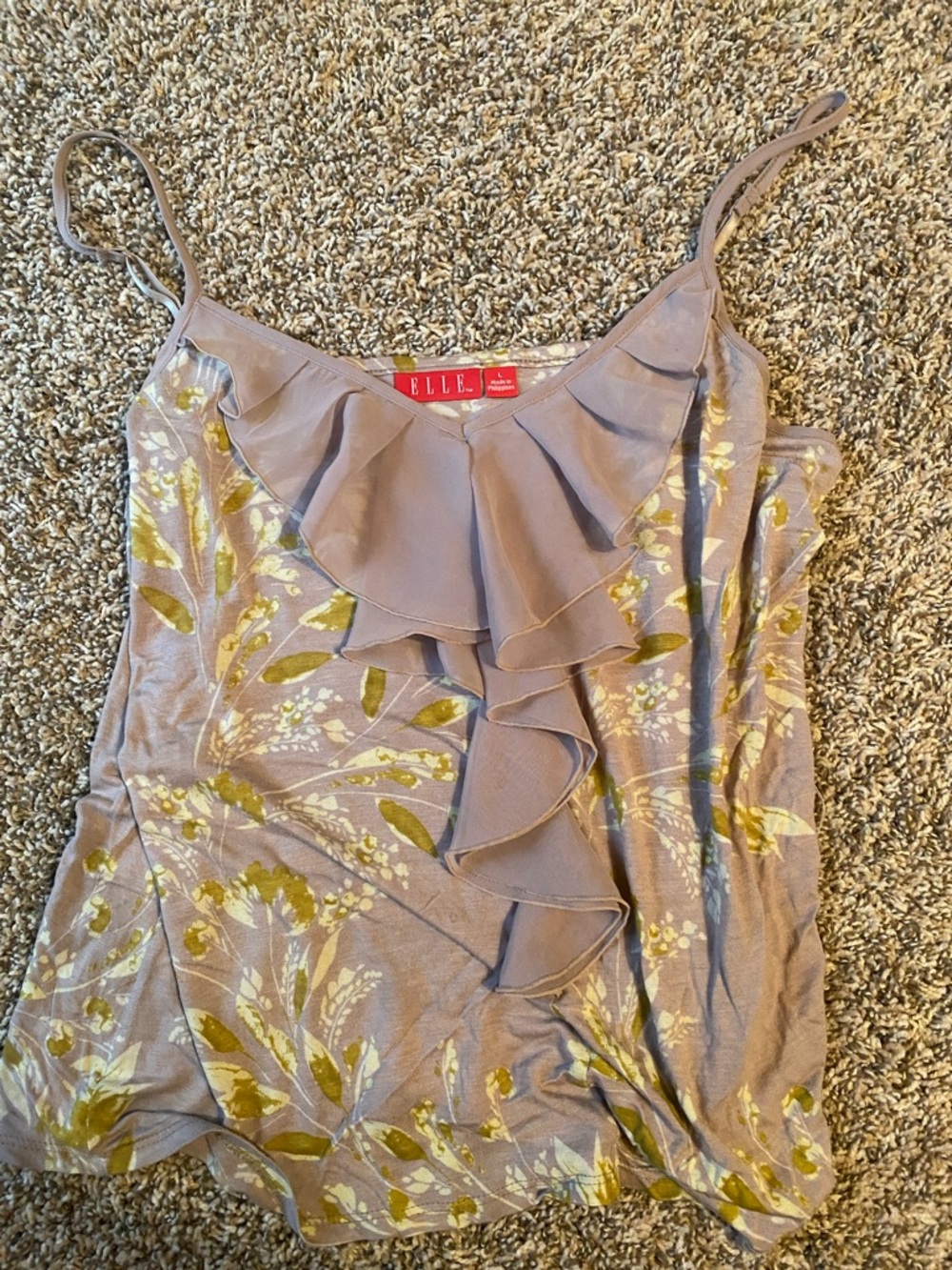 Elle Mauve Floral Ruffle Cami with Yellow-Green Accents